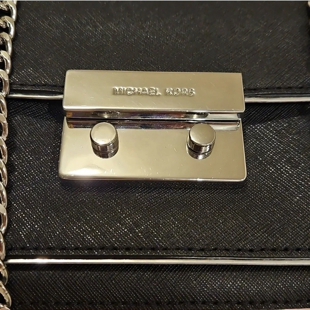 Rare Michael Kors Sloan Specchio Shoulder Flap Bag Black Saffiano